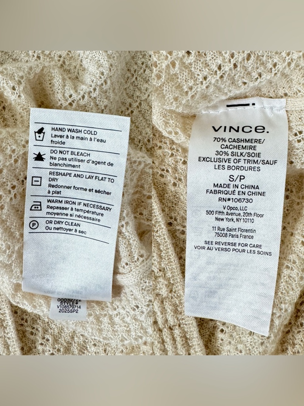 NWT Vince Off-White Waffle-Knit Cashmere-Silk Henley Sweater | Size S - Picture 15 of 16